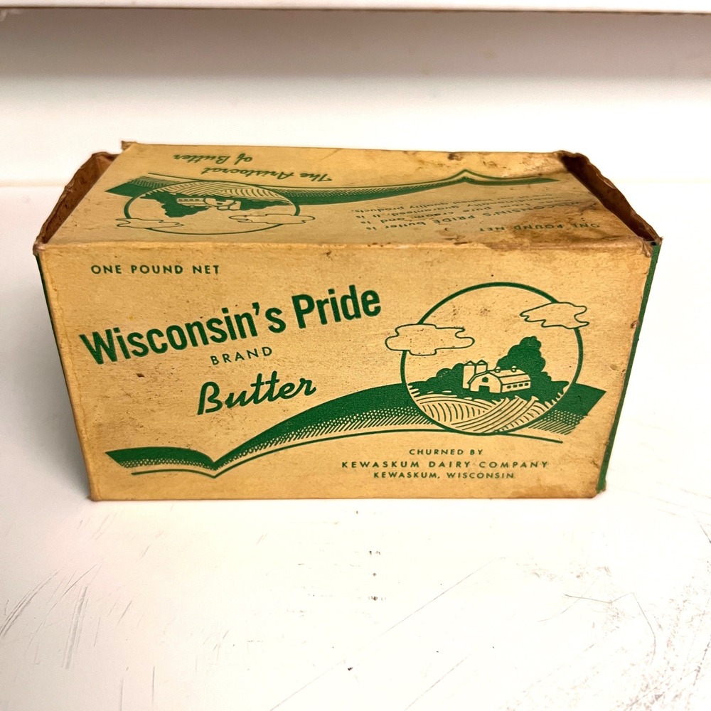 Vintage Wisconsin's Pride Butter Box Kewaskum Dairy Company One Pound Carton